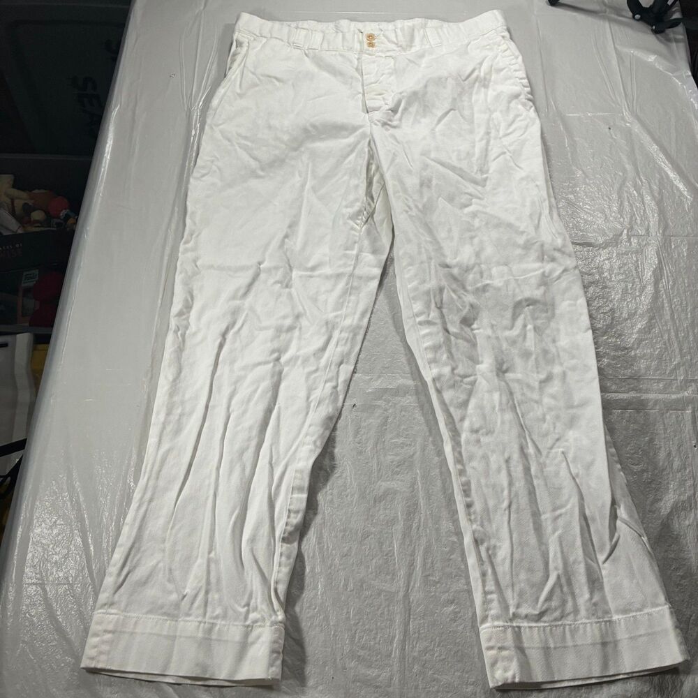 VTG 90s Polo Ralph Lauren Field Pant Men 36x30 White Adjustable Waist Button Fly